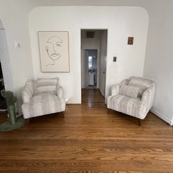 West Elm Leopard Print Deco Chairs, Pillows & Stool 