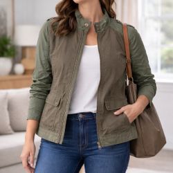 Lucky Brand Olive Utility Jacket Women’s Medium Zip Front Military Style