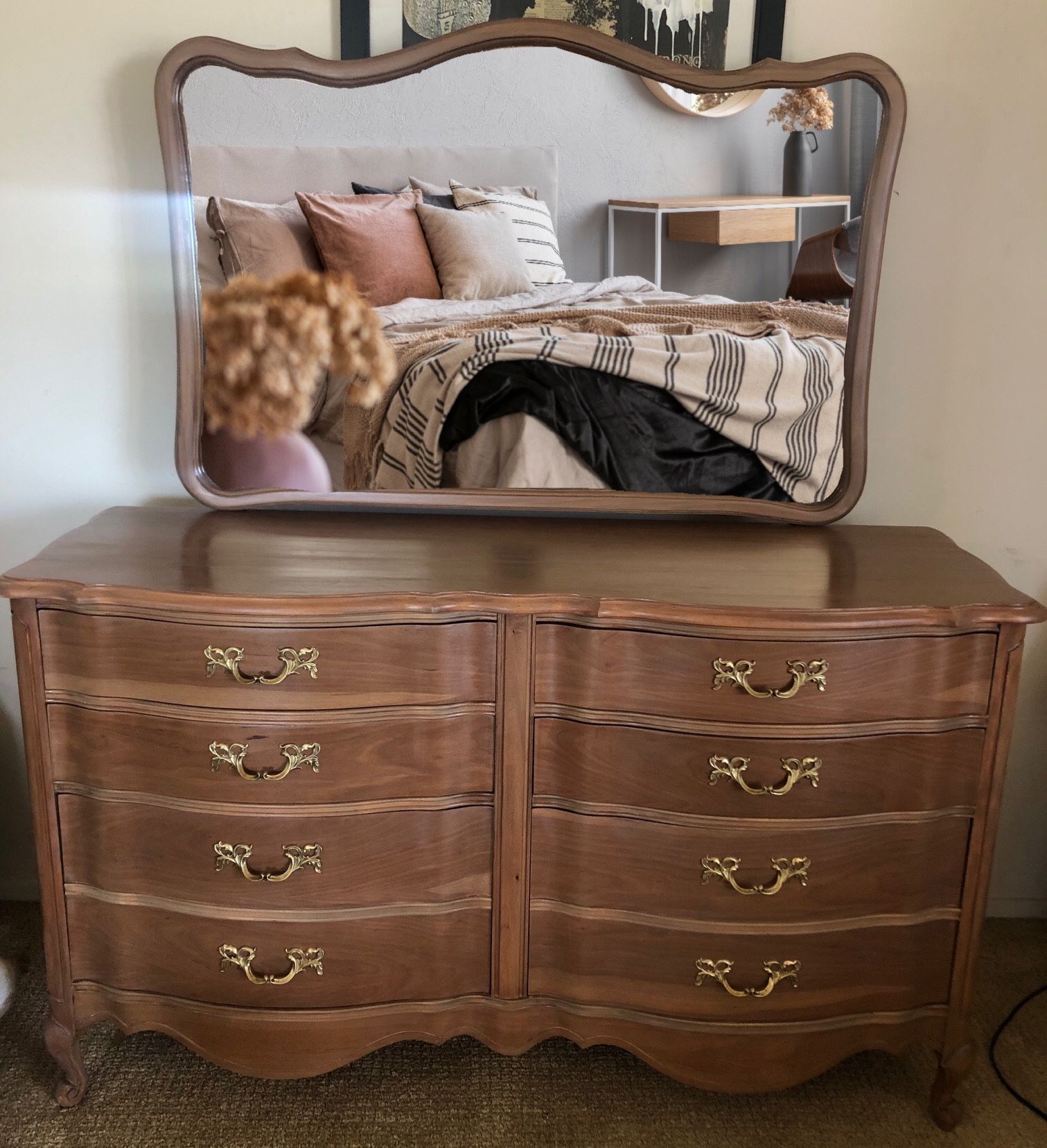 Vintage French Provincial 6 Drawer Dresser With Mirror