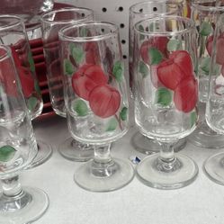 Set 10 vtg LIBBEY Stemmed Apple Drinking Glasses