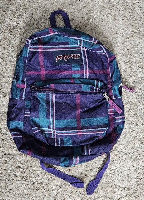 Purple And Green 2 Pocket Multicolored Plaid JanSport Classic Backpack