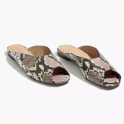 Madewell The Erica Peep-Toe Mule in Snake Embossed Leather Size 7.