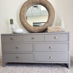 Stunning Taupe 7 Drawer Wood Dresser 