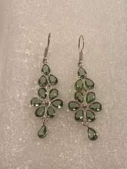 New Natural Green Amethyst Sterling Drop Earrings