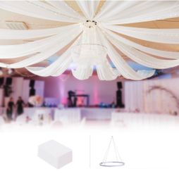 boldworks Ceiling Drapes Hanging Kit for Weddings Tent Bedroom Draping Parties Decoration White Fabric Includes Hoop Ring Set 5ft x 10ft Pack of 4