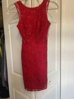 Stunning Red Lace & Sequins Dress—Adrianna Papell—XS