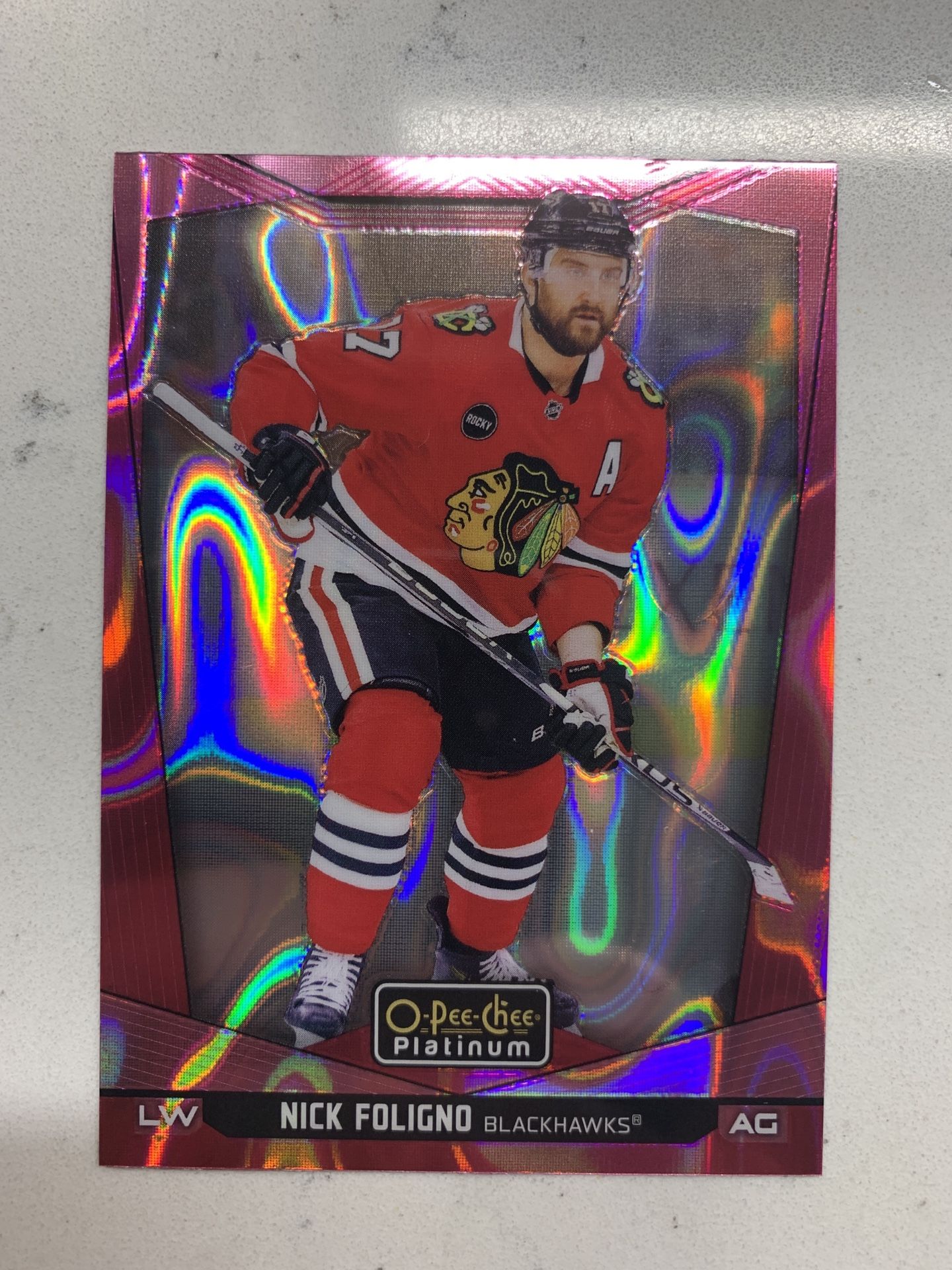 2024-25 O-Pee-Chee Platinum Nick Foligno #130 Pink Magma Chicago Blackhawks