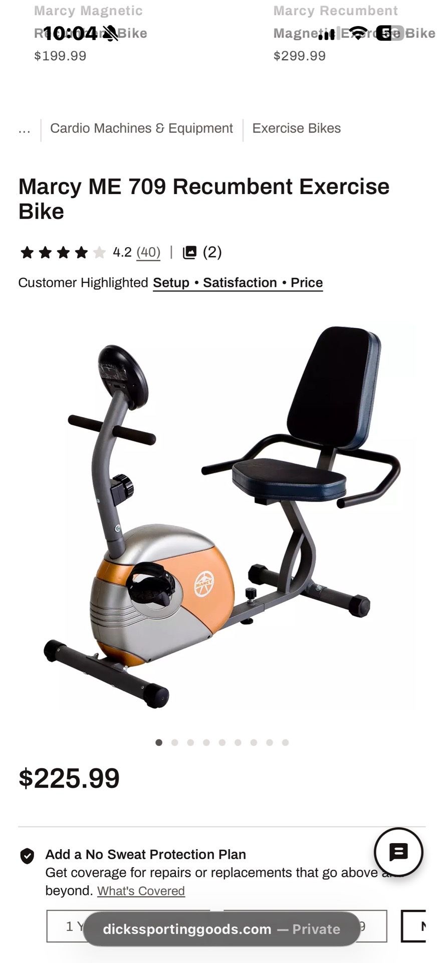 Marcy ME 709 Recumbent exercise bike