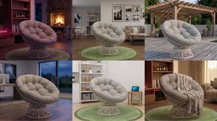 Papasan Outdoor & Indoor Chair - White Frame and Silver Cushion