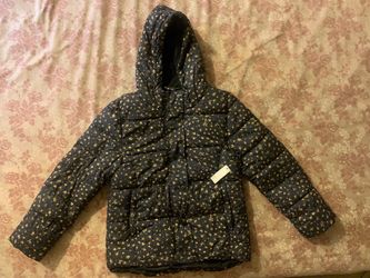 Navy Star Print Hooded Puffer Jacket