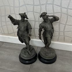 2 Cast Metal Conquistador Statues