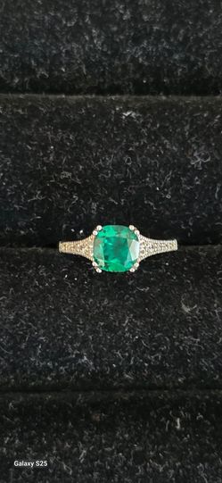 Lab created cushion cut emerald/sapphires, SUN, 925 ring, size 7