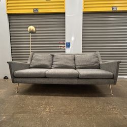 West Elm Mid-Century Modern Minimalist Gray Fabric Sofa Couch 