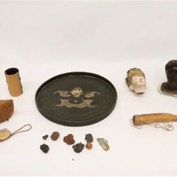 Chinese & African Items Sterling Silver Base On Carving 