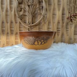Vintage Pyrex 403 2 1/2 Quart Old Orchard Mixing Bowl Brown Fruit Nesting Storage Boho Farm 2.5 qt