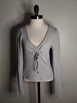 Cozie By Pink Rose Women's Gray Waffle Long Sleeve Shirt Size Medium EUC