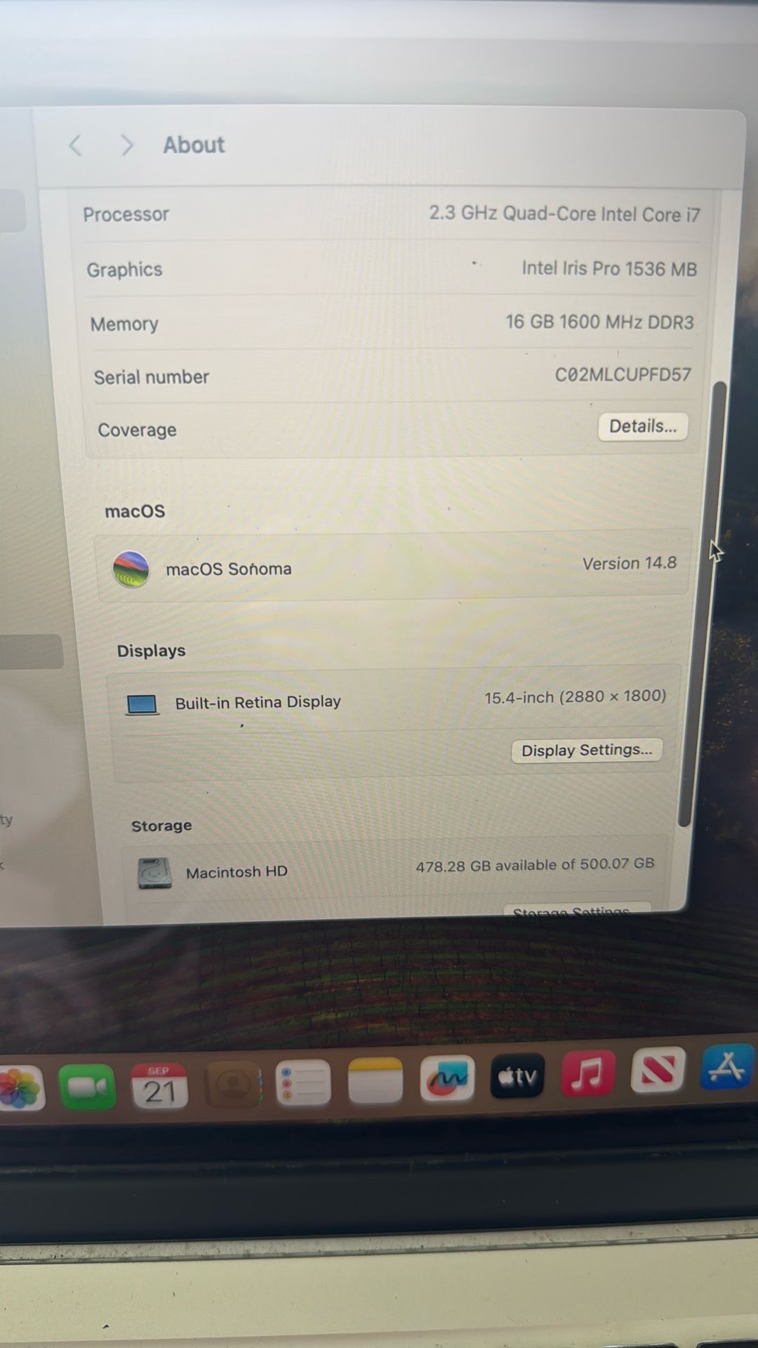 MacBook Pro 15 Inch 2015 16GB 512SSD