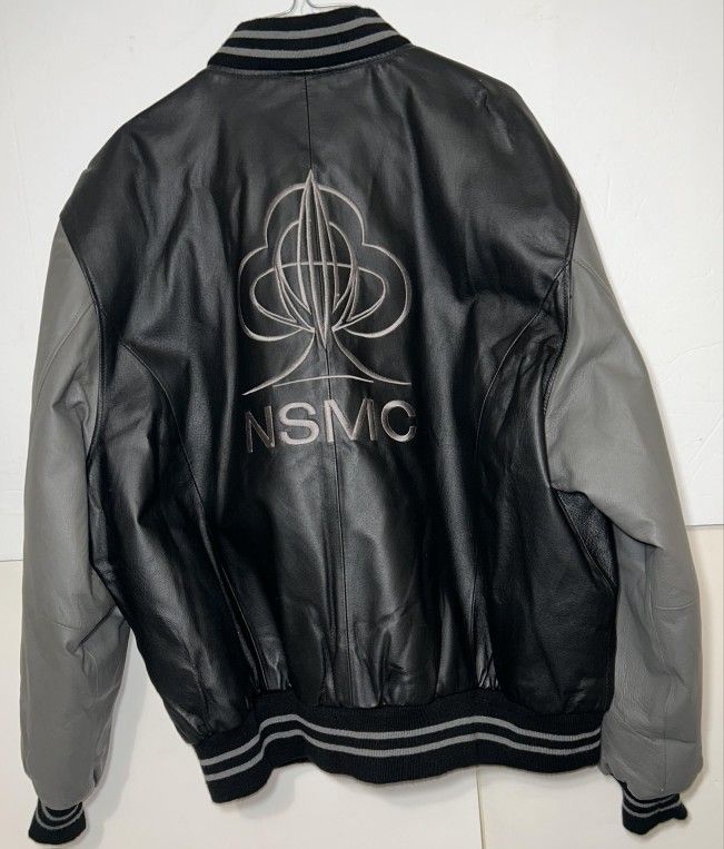 National Street Machine Club Mens XL NSMC Black & Gray Leather Bomber Jacket