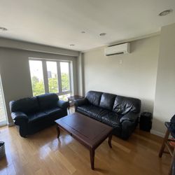 Black Leather Couch/Love Seat, End Tables/Coffee Table..