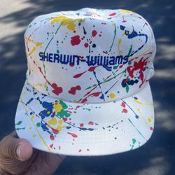 Vintage sherwin Williams paint painter snapback hat cap 90’s good shape I gave it a light hand wash but still has yellowing that can be removed to fur