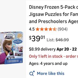Frozen    Five puzzle set with carrying case.