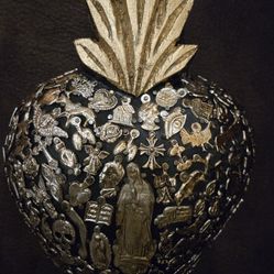 Gold Folk Art Wood Heart With Milagros 
