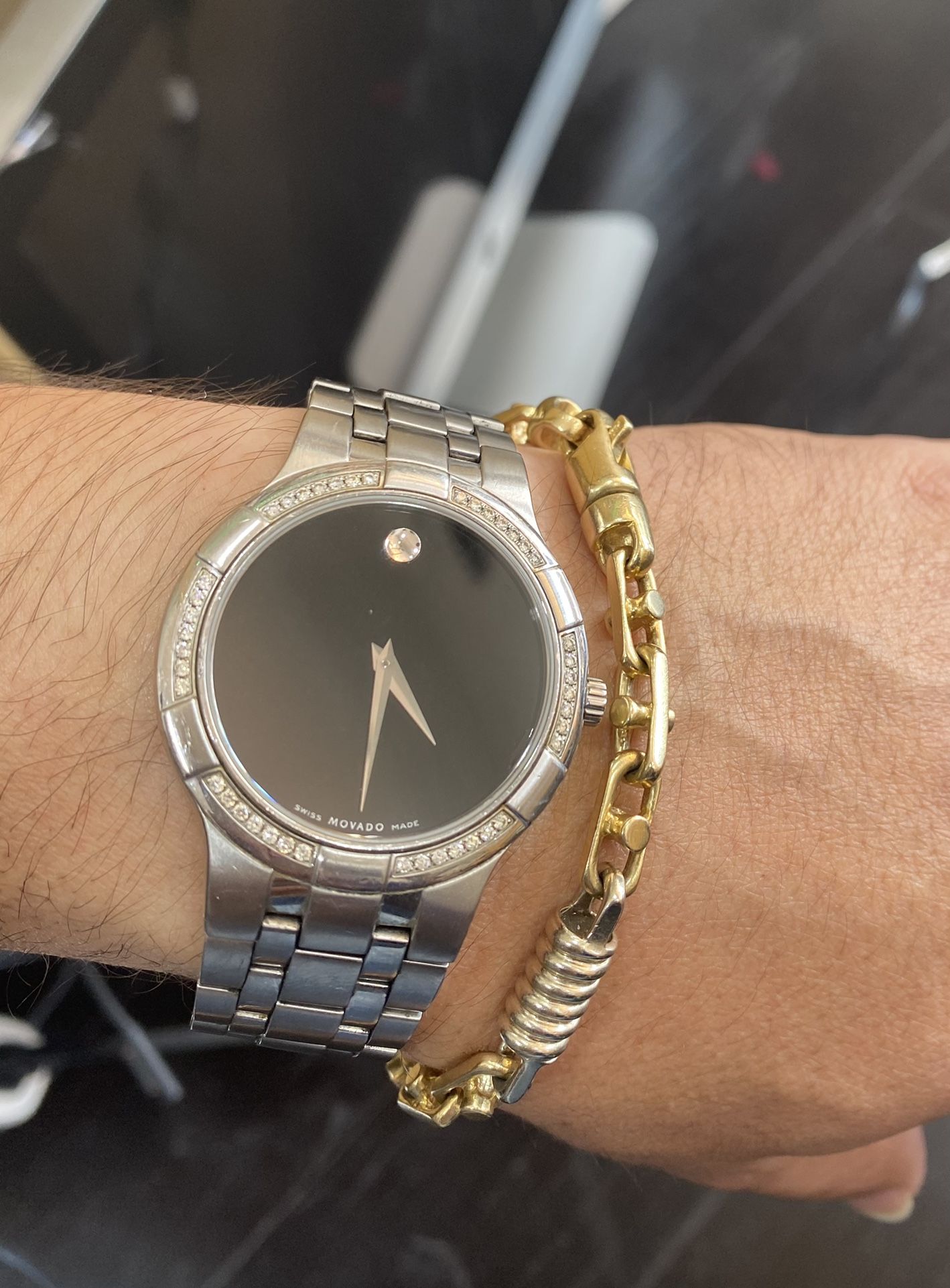 Movado Metio 0605984 Diamond Bezel Black Dial