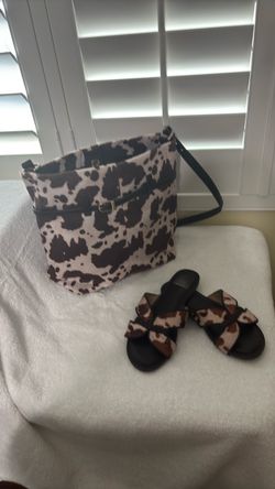 Cow Print Handbag and Sandals Set