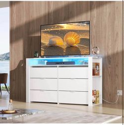 6 Drawer Led Dresser for Bedroom,  with Charging Station for 55" TV, Dre G-60