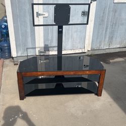 Three-Shelf Glass/Wood TV Stand Entertainment Center with Swivel TV Mount