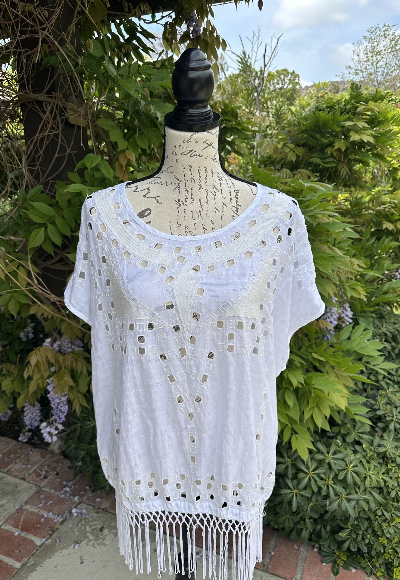 Lucky Brand Fringe Cotton Top XL