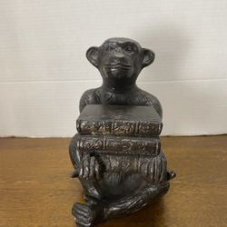 Vintage Andrea By Sadek Bronze Cast Iron Monkey Ape With Books Over 4lbs