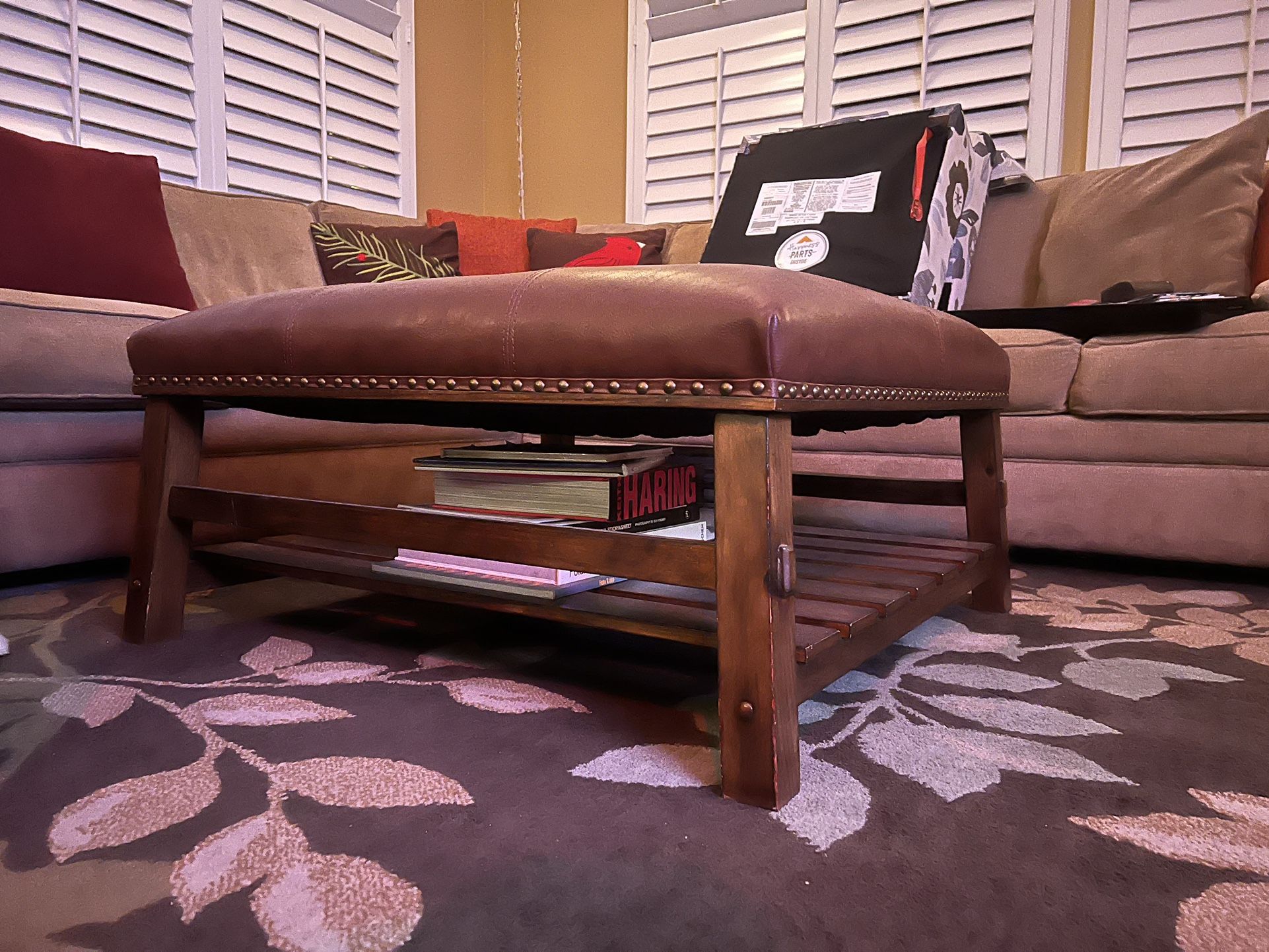 Leather Topped Square Ottoman 