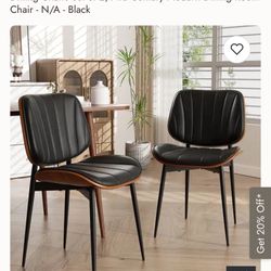 New set of two luxury dining chairs real wood with textured black, faux leather 