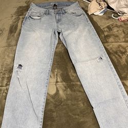 Low rise straight light blue jeans