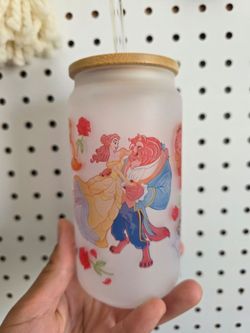 Beauty and the Beast Glass Tumbler with Straw