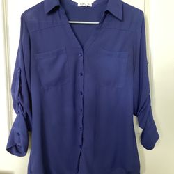 Express blue long sleeve button up blouse