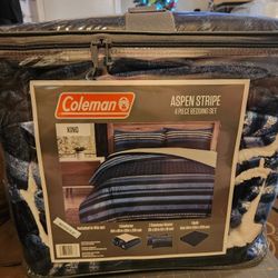 Coleman King Comforter Set (Aspen Stripe Blue) NEW 