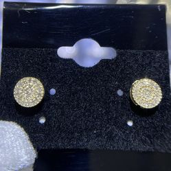 10k Yellow Gold Diamond Round Shape Studs Screwback Earrings 