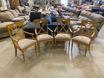Weathered Oak Dining Chair with Fabric Cushion Set of 4