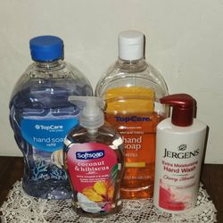 X4 NEW ANTIBACTERIAL HAND SOAP  REFIL LOT TOPCARE SOFTSOAP JERGENS AMBER COCONUT HIBISCUS CHERRY ALMOND