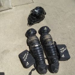 Catcher Helmet And Shin Guards 