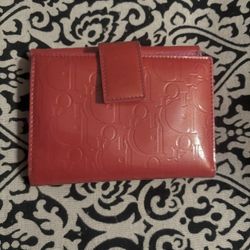 Christian Dior Trotter Wallet Patent For Leather Enamel Tri-fold Pink