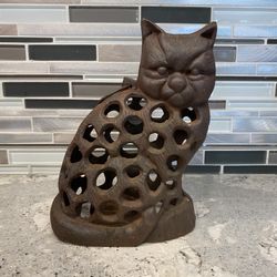 Vintage Cast Iron Cat Hanging or Standing Lantern Candle Holder Brown 8”