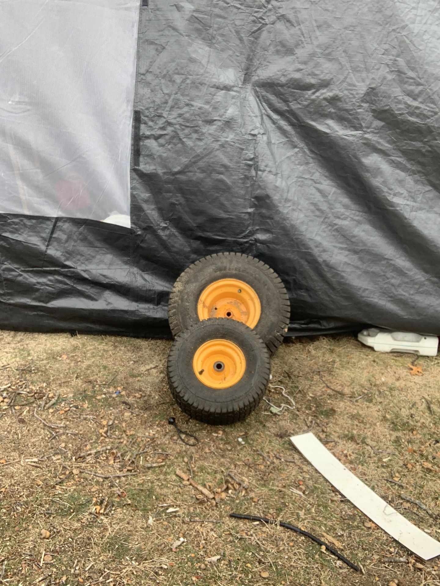 20 x 8 x 8 rear Mower tire and a 15 x 6 x 6 front riding mower tire
