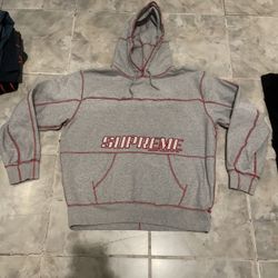 Supreme Hoodie Coverstitch Spring 2022 Red Grey Skater Streetwear Hype Beast M