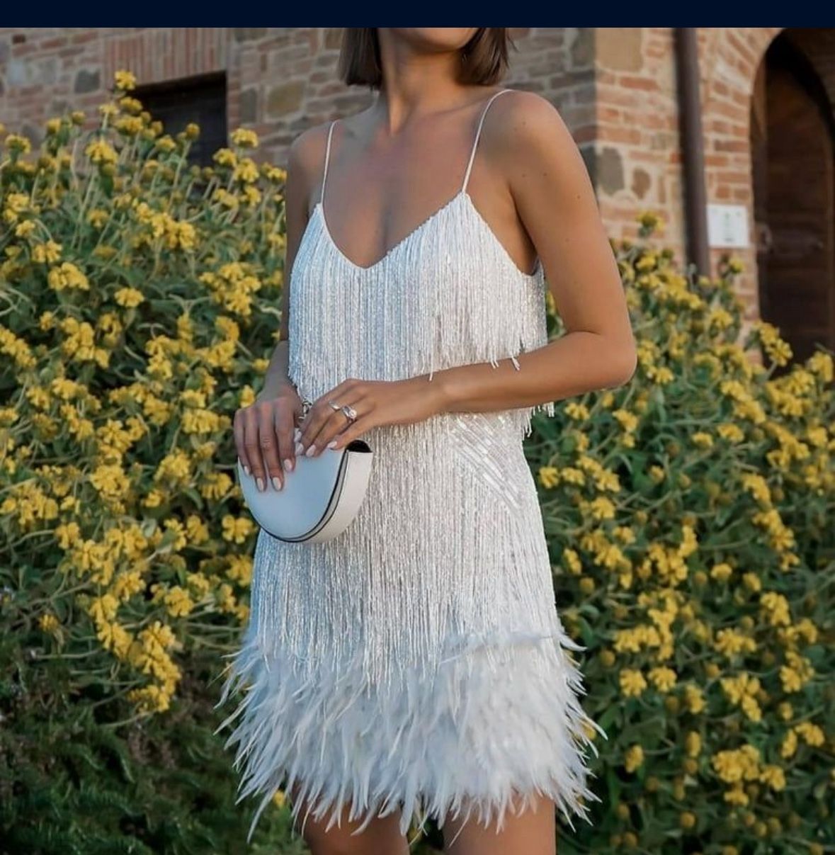 Women's Sexy Sleeveless Spaghetti Strap Feather Fringe Camisole Dress Cocktail Party Evening Dress