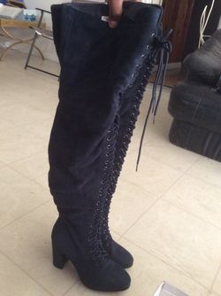 Blue Suede Thigh high boots