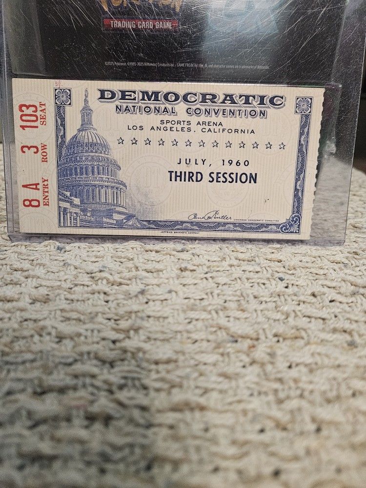 Democratic National Convention July 1960 Third Session Ticket Los Angeles CA