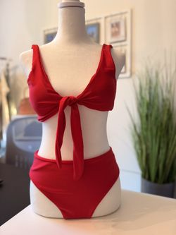 red two-piece swimsuit